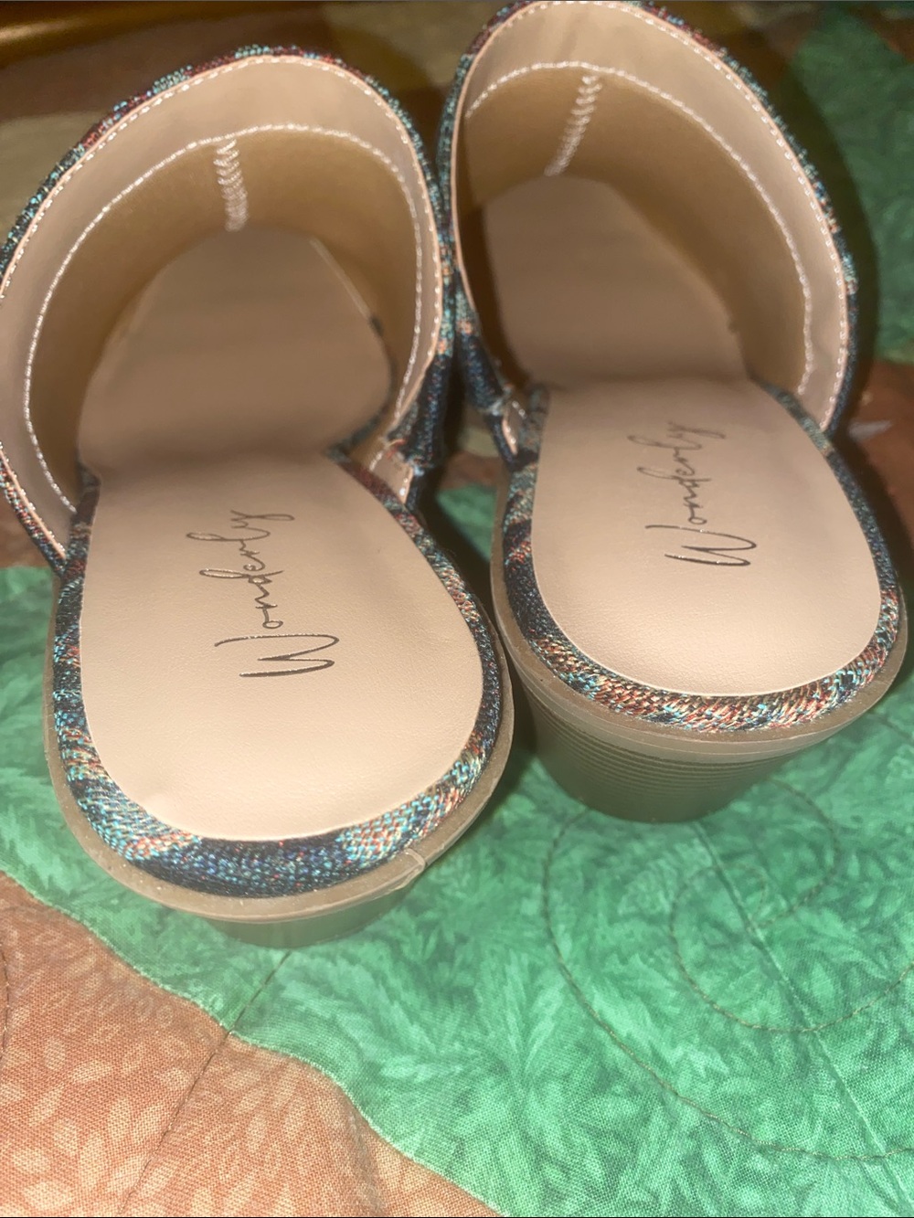 Like New Wonderly Teal Multicolor pattern Tapestry Pointed-Toe Mules - Picture 3 of 9